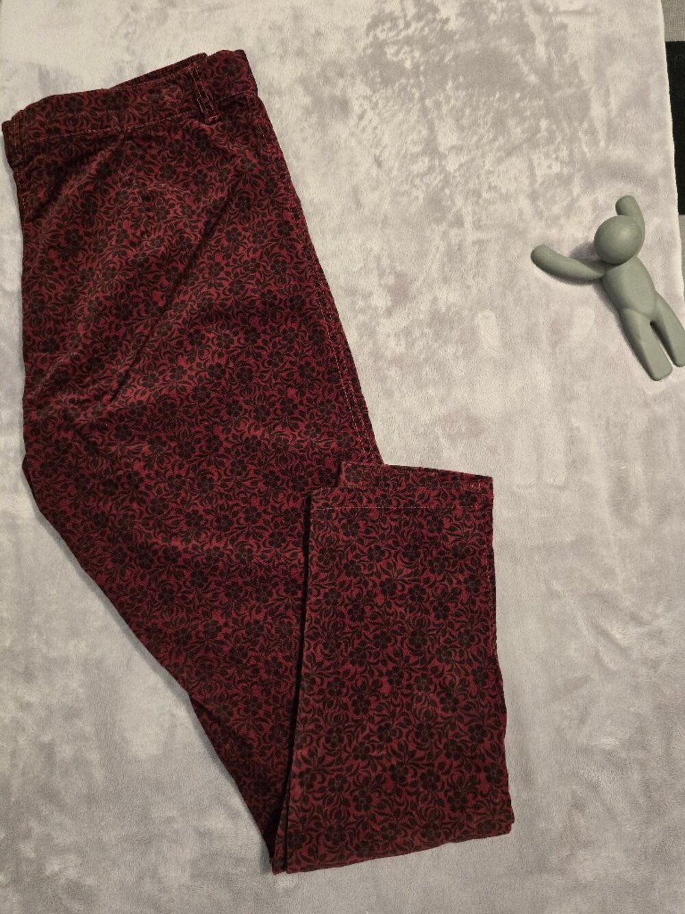 Max Textured Cotton Straight Leg Floral Pants - Burgundy/Black - UK 16